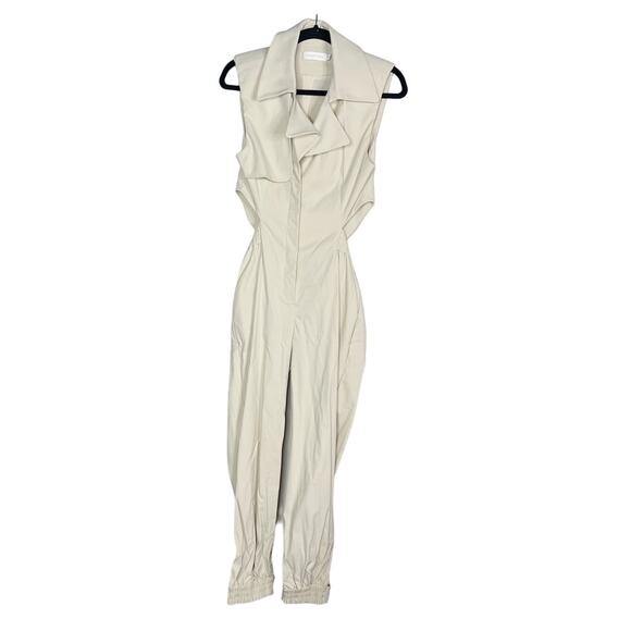 Jonathan Simkhai 0 Cream Rayley Cutout Crepe Jumpsuit Stretch Button Open Back - Picture 1 of 15